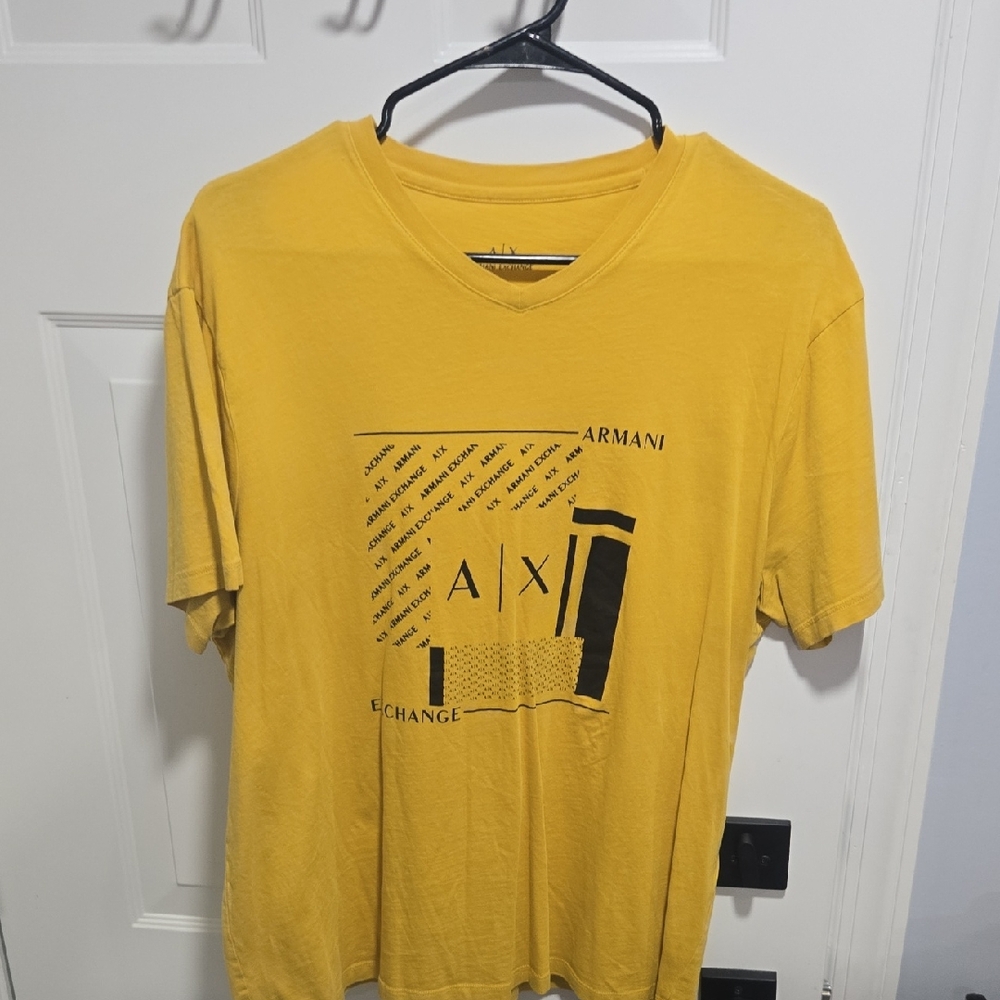 Armani Exchange Men's Yellow V-Neck Graphic Tee